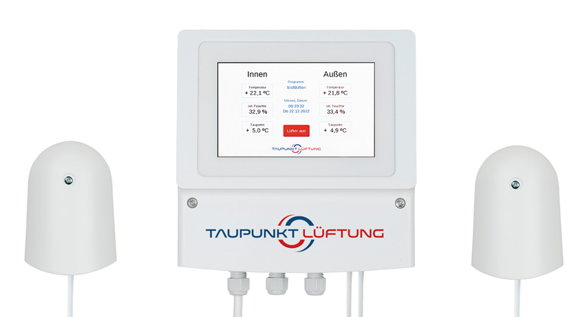 Taupunkt-Multisteuerung Touch entfeuchtet und trocknet feuchte Kellerwände